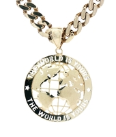 Round 10KT Yellow Gold "The World Is Yours" Medal on 10KT 22" Monaco Chain 26.4g