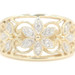 Estate Floral 0.24 Ctw Round Diamond 14KT Yellow Gold Open Filigree Ring - 3.7g