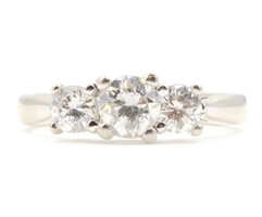 0.87 ctw Round Diamond Past Present Future 14KT White Gold Engagement Ring 3.5g