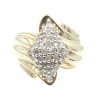 Estate 0.44 Ctw Round Diamond Marquise Cluster 10KT Gold Bypass Ring AG 5.97g