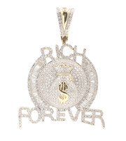 1.40 ctw Round and Baguette Natural Diamond 10KT Gold "Rich Forever" Pendant 7g