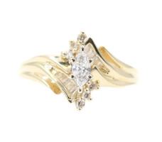 Estate 0.40 ctw Marquise Round and Baguette Diamond 14KT Yellow Gold Ring 3.0g
