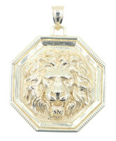 High Shine Octagonal 10KT Yellow Gold Estate Lion's Head Necklace Pendant 1.4"