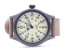 Men's Timex Expedition 45mm Watch with a Cream Dial and Brown Leather Band 