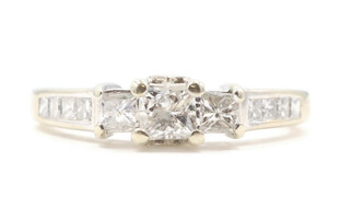 0.78 ctw Princess Cut Past Present Future Engagement Ring in 14KT White Gold 8g