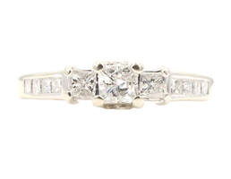 0.78 ctw Princess Cut Past Present Future Engagement Ring in 14KT White Gold 8g