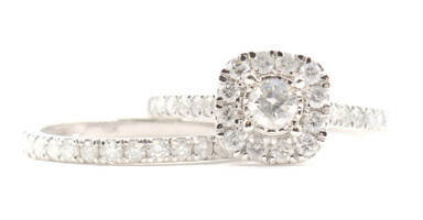 Women's 1.06 ctw Round Diamond Square Halo 10KT White Gold Wedding Ring Set 
