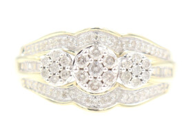 Women's 0.85 Ctw Round & Baguette Diamond 10KT Gold Triple Flower Cluster Ring