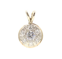 Women's 14KT Yellow Gold 0.54 ctw Round Diamond Halo Round Necklace Pendant 1.2g