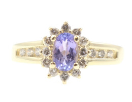 0.35 ctw Oval Iolite & 0.28 ctw Round Diamond Halo 14KT Yellow Gold Ring 3.1g