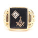 Men's 10KT Yellow Gold Masonic Ring with 0.02 ctw Round Diamond Onyx Inlay 6.2g