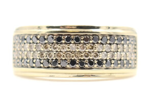 1.04 ctw Round Black and Champagne Diamond 4 Row 9.8mm 10KT Gold Men's Ring 