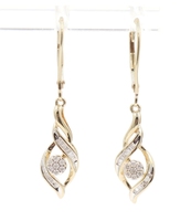 1.3" Women's 10KT Yellow Gold 0.45 ctw Round & Baguette Diamond Dangle Earrings 