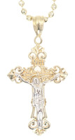 14KT Two-Tone Gold INRI Crucifix Pendant on 14KT Moon Cut Bead Chain 28" - 10g