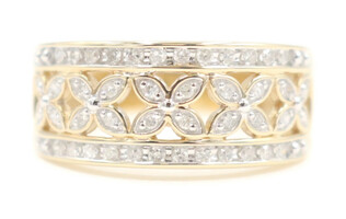 Keepsake 0.40 Ctw Single Cut Diamond 10KT Yellow Gold Floral Anniversary Ring