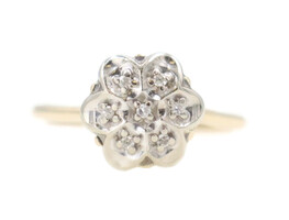 Women's Estate 0.08 ctw Round Diamond Flower Cluster Cathedral 10KT Gold Ring