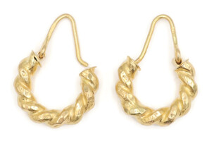 Women's 21KT Yellow Gold High Shine 0.9" / 23.8mm Twisted Hoop Earrings - 3.1g