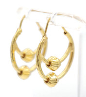 21KT Yellow Gold High Shine Twisted Beaded 0.9" / 24.3mm Hoop Earrings - 3.0g 