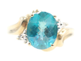 Women's 2.35 Ct Oval Blue Topaz & Diamond Accents 10KT Yellow Gold Bypass Ring