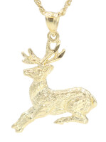 Textured 14KT Yellow Gold Diamond-Cut Deer Pendant on 14KT Rope Chain 19" - 6.2g