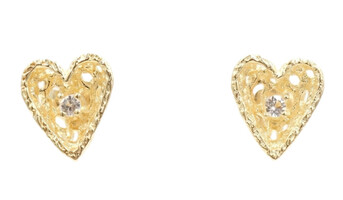 0.06 ctw Round Diamond Retro Style Nugget 14KT Yellow Gold Heart Stud Earrings