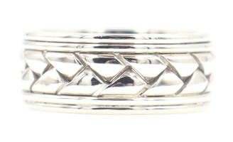 Men's Braided / Weaved Motif 10KT White Gold (416) 8.9mm Wedding Band Ring 10g