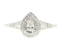 0.52 ctw Pear & Round Cut Diamond Double Halo 10KT White Gold Engagement Ring 