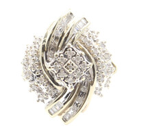 Estate 0.42 ctw Round and Baguette Cut Diamond Marquise Cluster 10KT Gold Ring