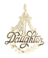 Small Diamond-Cut 14KT Yellow Gold Cursive #1 Daughter Necklace Pendant by OR