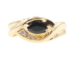 Estate 0.30 ctw Marquise Lab Created Dark Blue Sapphire & Diamond 14KT Gold Ring