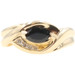 Estate 0.30 ctw Marquise Lab Created Dark Blue Sapphire & Diamond 14KT Gold Ring