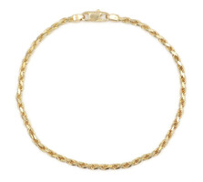 Classic High Shine 14KT Yellow Gold 2.1mm Rope Chain Bracelet 7 1/4" - 3.9 Grams