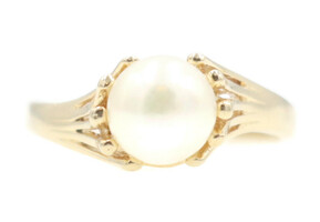 Women's Custom 10KT Yellow Gold 6.8mm White Cultured Pearl Estate Ring by J.E.D.