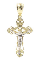 Estate 10KT Yellow & White Gold Two Tone Crucifix Necklace 1.3" Pendant 1.5g