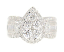 2.0 Ctw Round & Baguette Diamond 10KT White Gold Pear-Shaped Halo Ring by ZEI