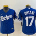 Kid's Los Angeles Dodgers 17 Shohei Ohtani Blue Stitched Cool Base Nike Jersey