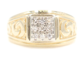 Men's 0.27 Ctw Round Diamond 14KT Yellow Gold Square Cluster Ring by Everbrite