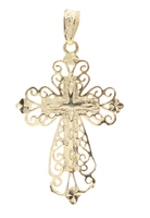 1.8" Medium Diamond Cut High Shine Filigree 14KT Gold Cross Necklace Pendant 