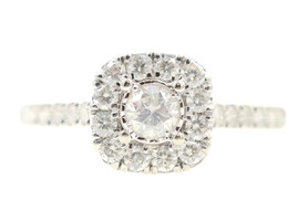 0.86 ctw Round Diamond Square Halo 10KT White Gold Classic Engagement Ring 2.2g