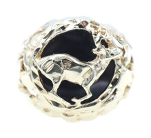 Men's Black Onyx Inlay Diamond-Cut Deer Motif 10KT Yellow Gold Nugget Style Ring