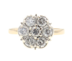 1.12 ctw Round Diamond Flower Cluster 14KT Yellow Gold Estate Women's Ring 2.9g