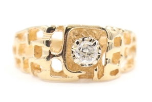 Estate 0.20 ctw Round Diamond Cut Out 9.5mm Nugget Ring 14KT Yellow Gold - 5.6g