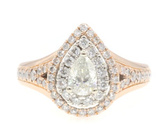1.42 Ctw Pear & Round Cut Diamond 14KT Rose & White Gold Double Halo Ring by SHR