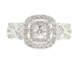 0.68 Ctw Round Diamond Double Halo 10KT White Gold Twisted Engagement Ring SK9