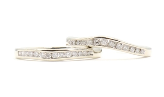 10KT White Gold Two Wedding Band 0.34 ctw Round Diamond Channel Set Band Set 