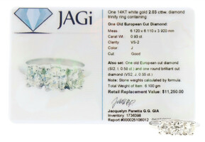 14KT White Gold Round Euro Cut Trinity Past Present Future Diamond Estate Ring