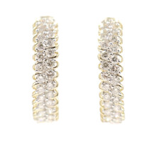 Women's 10KT Yellow Gold 1.55 ctw Round Diamond Two Row 24.5mm Hoop Earrings 5g