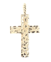 1.3" / 33.8mm Classic 14KT Yellow Gold Retro Style Nugget Cross Necklace Pendant