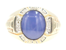 3.60 Ct Lab-Created Star Sapphire & Diamond Accents 10KT Gold Watch Band Ring