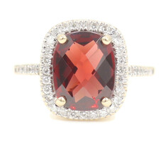 Women's 2.50 Ct Cushion Cut Garnet & Diamond Halo 14KT Yellow Gold Ring by EMA